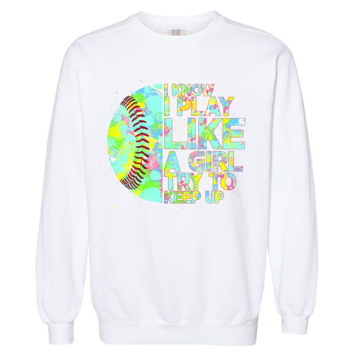 Softball Play Like A Girl Garment-Dyed Sweatshirt