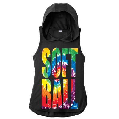 Softball Retro Tie Dye Ladies PosiCharge Tri-Blend Wicking Draft Hoodie Tank