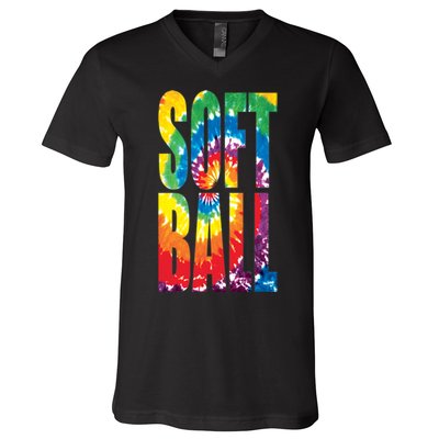 Softball Retro Tie Dye V-Neck T-Shirt