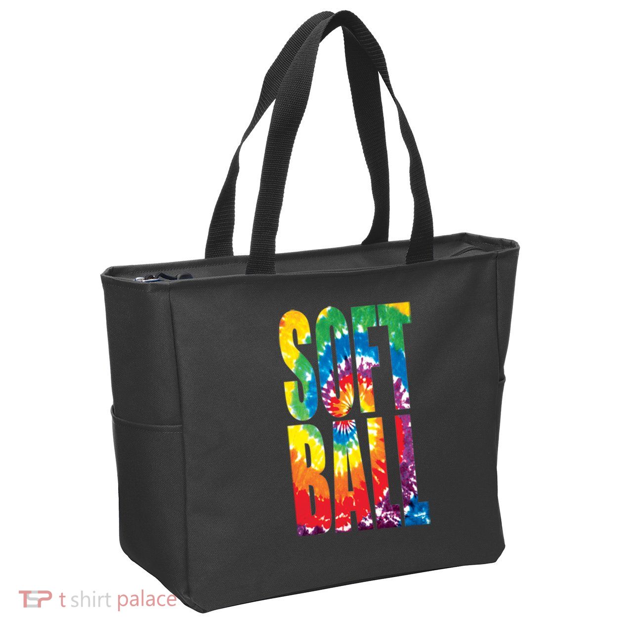 Softball Retro Tie Dye Zip Tote Bag