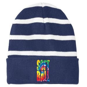 Softball Retro Tie Dye Striped Beanie with Solid Band