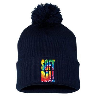 Softball Retro Tie Dye Pom Pom 12in Knit Beanie