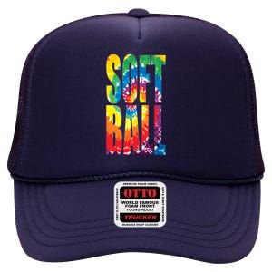 Softball Retro Tie Dye High Crown Mesh Back Trucker Hat