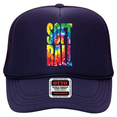 Softball Retro Tie Dye High Crown Mesh Back Trucker Hat