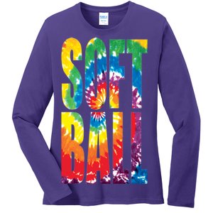 Softball Retro Tie Dye Ladies Long Sleeve Shirt