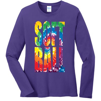 Softball Retro Tie Dye Ladies Long Sleeve Shirt