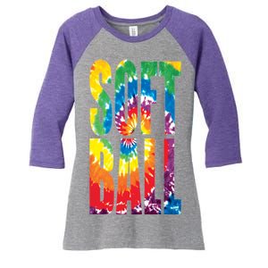 Softball Retro Tie Dye Women's Tri-Blend 3/4-Sleeve Raglan Shirt