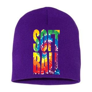 Softball Retro Tie Dye Short Acrylic Beanie