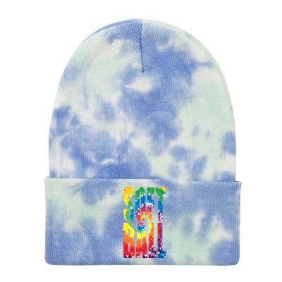 Softball Retro Tie Dye Tie Dye 12in Knit Beanie