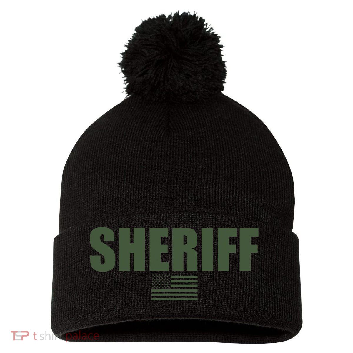 Sheriff Od Green On Duty Uniform Pom Pom 12in Knit Beanie