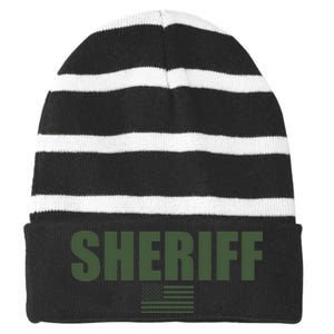 Sheriff Od Green On Duty Uniform Striped Beanie with Solid Band