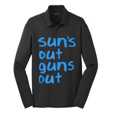 Suns Out Guns Out Retro 80s Nerd Geek Graphic Silk Touch Performance Long Sleeve Polo