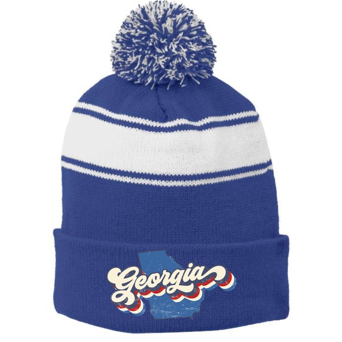 State Of Georgia Retro Logo Stripe Pom Pom Beanie