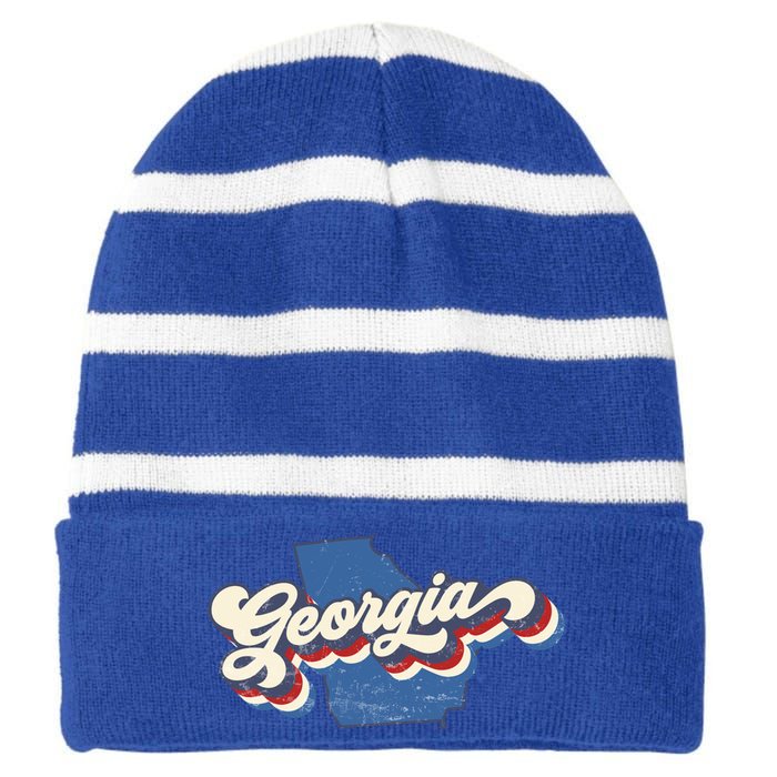 State Of Georgia Retro Logo Striped Beanie with Solid Band