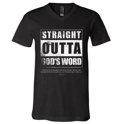 Straight Outta Gods Word John 3 16 Jesus Christian Lord V-Neck T-Shirt