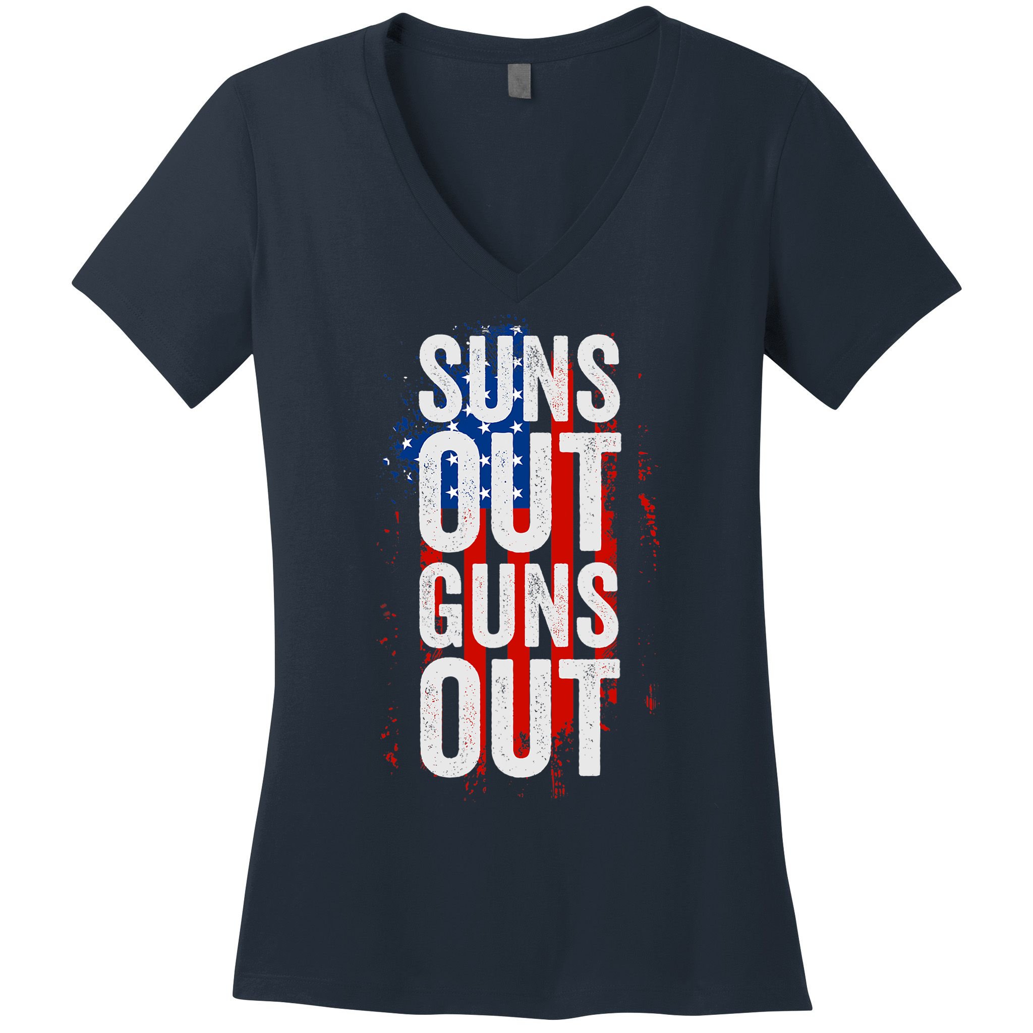 Suns Out Guns Out Tank Top Men Women 4th Of July USA Flag Women's V-Neck T-Shirt