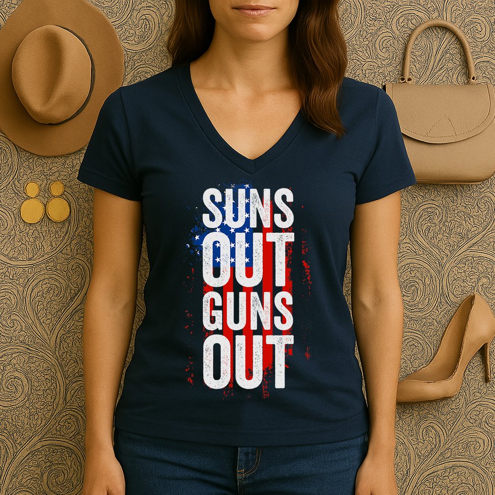 Suns Out Guns Out Tank Top Men Women 4th Of July USA Flag Women's V-Neck T-Shirt