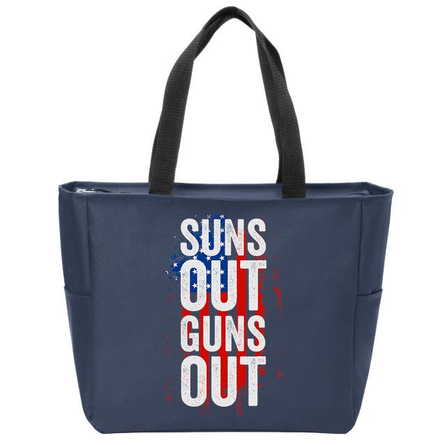 Suns Out Guns Out Tank Top Men Women 4th Of July USA Flag Zip Tote Bag