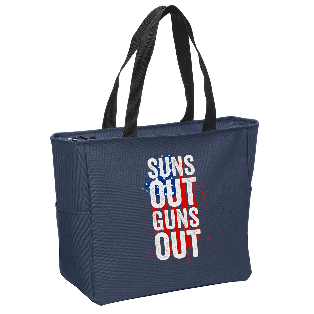 Suns Out Guns Out Tank Top Men Women 4th Of July USA Flag Zip Tote Bag