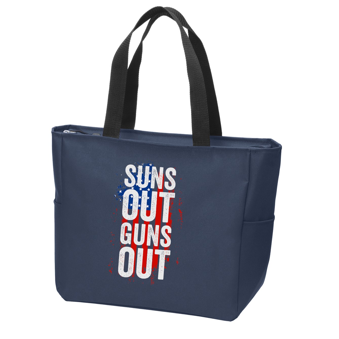 Suns Out Guns Out Tank Top Men Women 4th Of July USA Flag Zip Tote Bag