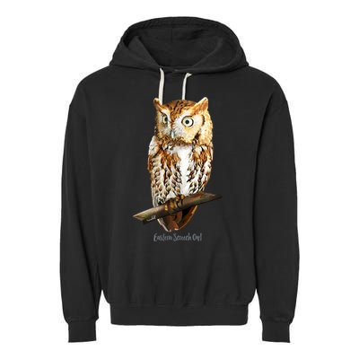 Screech Owl Graphic Birder Wildlife Bird Watching Garment-Dyed Fleece Hoodie