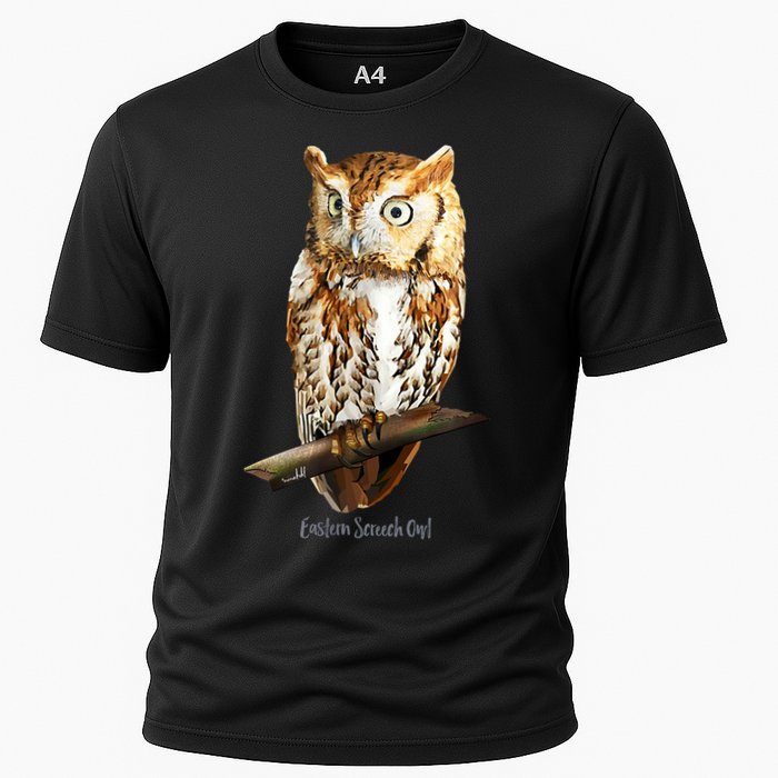 Screech Owl Graphic Birder Wildlife Bird Watching Cooling Performance Crew T-Shirt