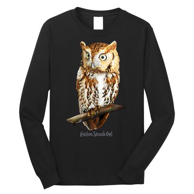 Screech Owl Graphic Birder Wildlife Bird Watching Long Sleeve Shirt