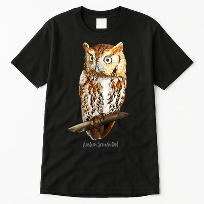 Screech Owl Graphic Birder Wildlife Bird Watching Tall T-Shirt