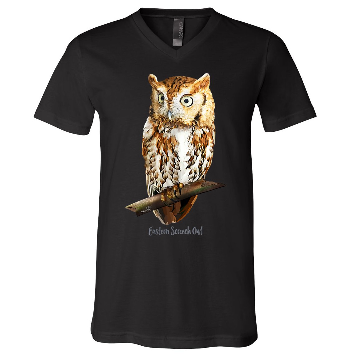Screech Owl Graphic Birder Wildlife Bird Watching V-Neck T-Shirt