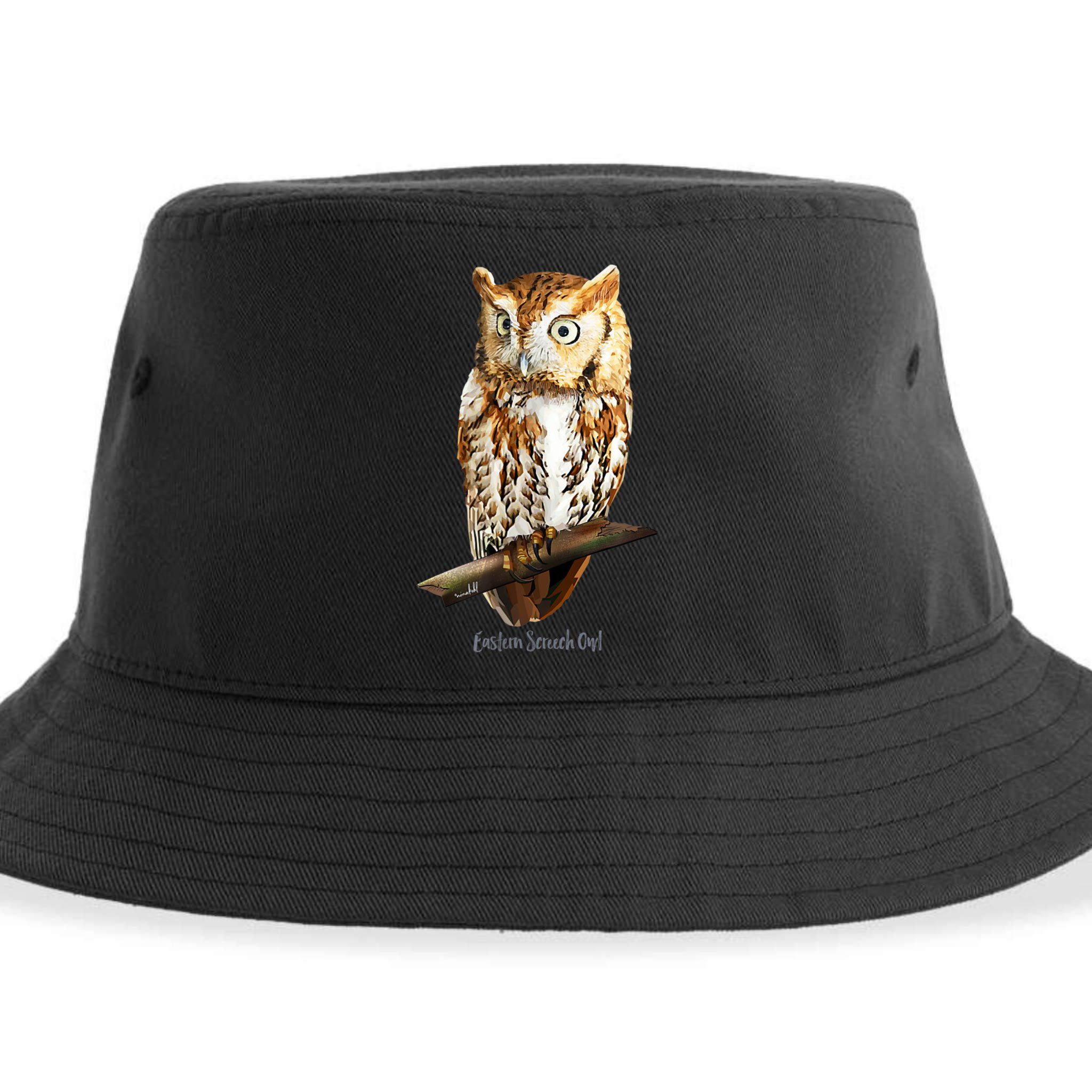 Screech Owl Graphic Birder Wildlife Bird Watching Sustainable Bucket Hat