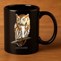 Screech Owl Graphic Birder Wildlife Bird Watching 11oz C Handle Ceramic Mug
