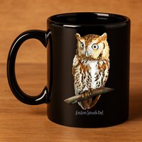 Screech Owl Graphic Birder Wildlife Bird Watching 11oz C Handle Ceramic Mug