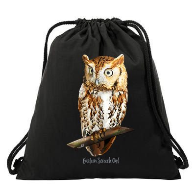 Screech Owl Graphic Birder Wildlife Bird Watching Drawstring Bag
