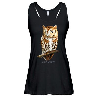 Screech Owl Graphic Birder Wildlife Bird Watching Ladies Essential Flowy Tank