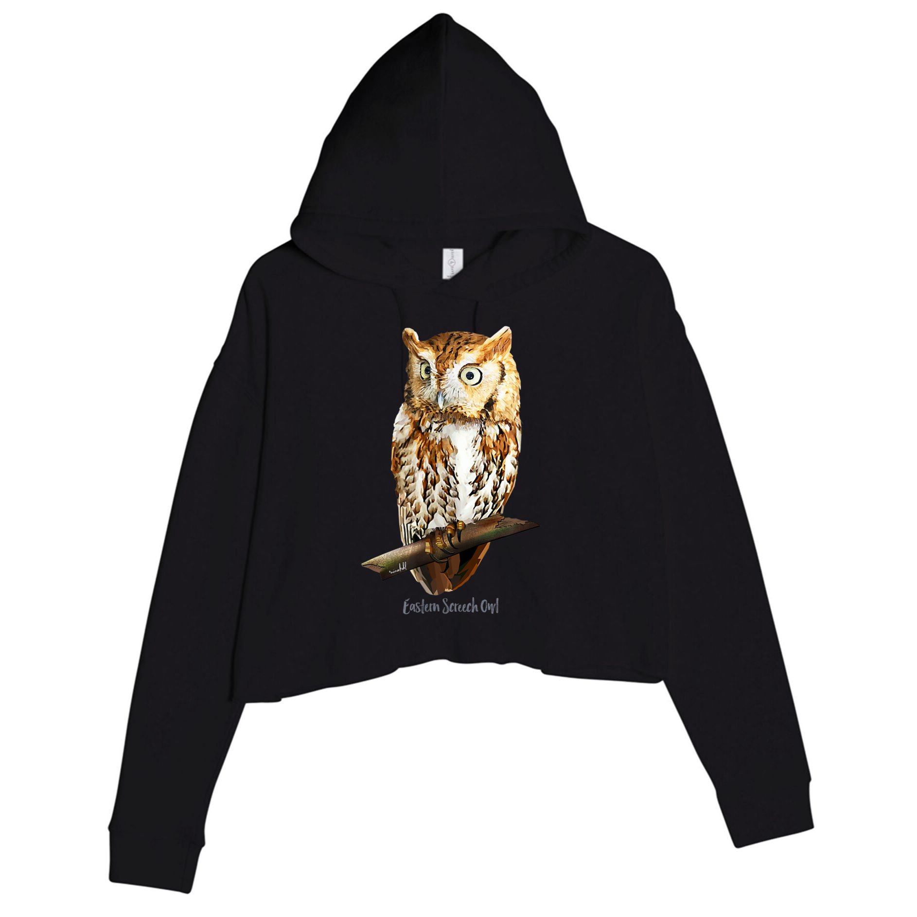 Screech Owl Graphic Birder Wildlife Bird Watching Crop Fleece Hoodie