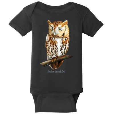 Screech Owl Graphic Birder Wildlife Bird Watching Baby Bodysuit