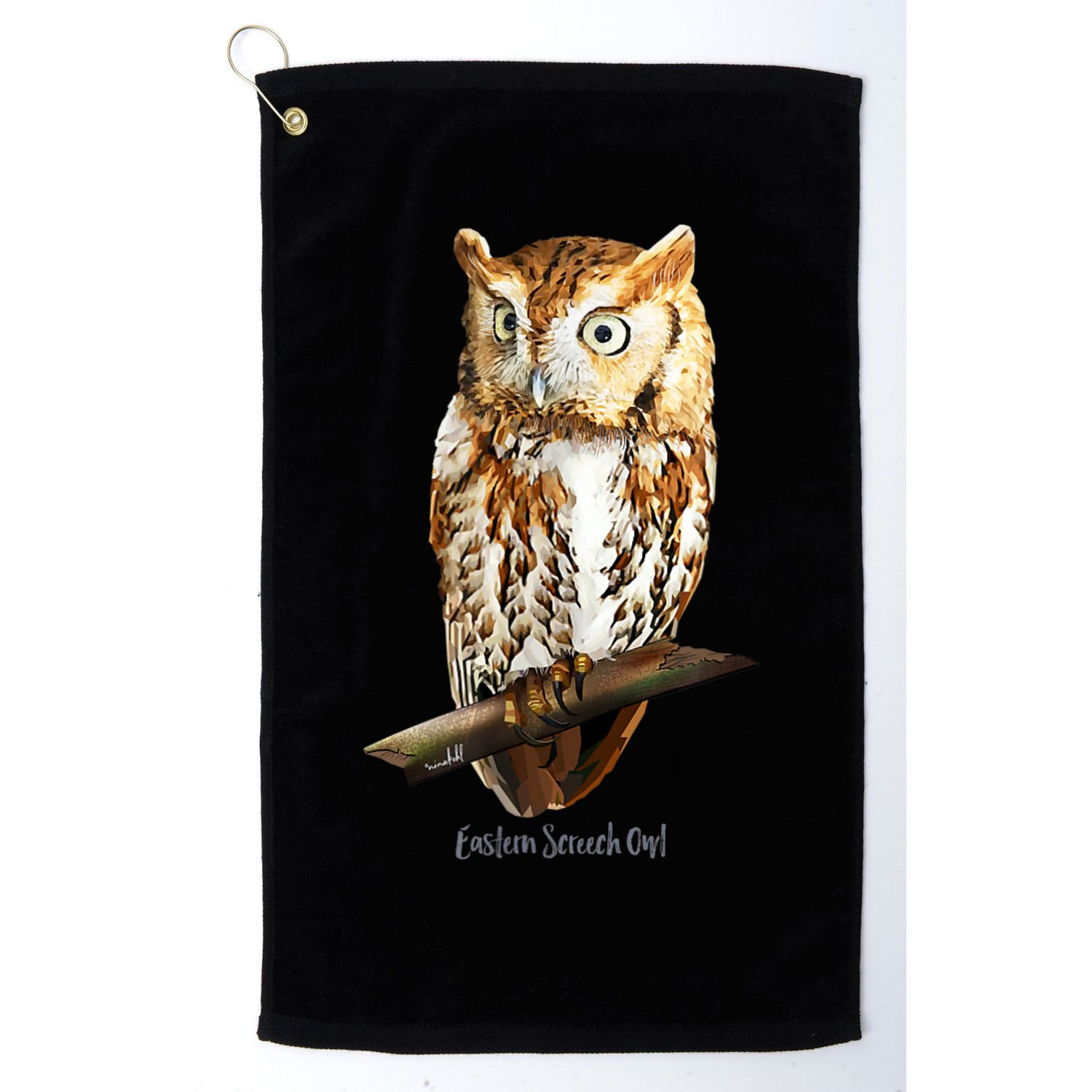 Screech Owl Graphic Birder Wildlife Bird Watching Golf Towel