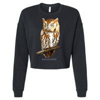 Screech Owl Graphic Birder Wildlife Bird Watching Cropped Pullover Crew
