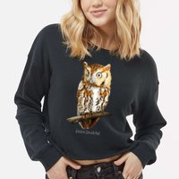 Screech Owl Graphic Birder Wildlife Bird Watching Cropped Pullover Crew
