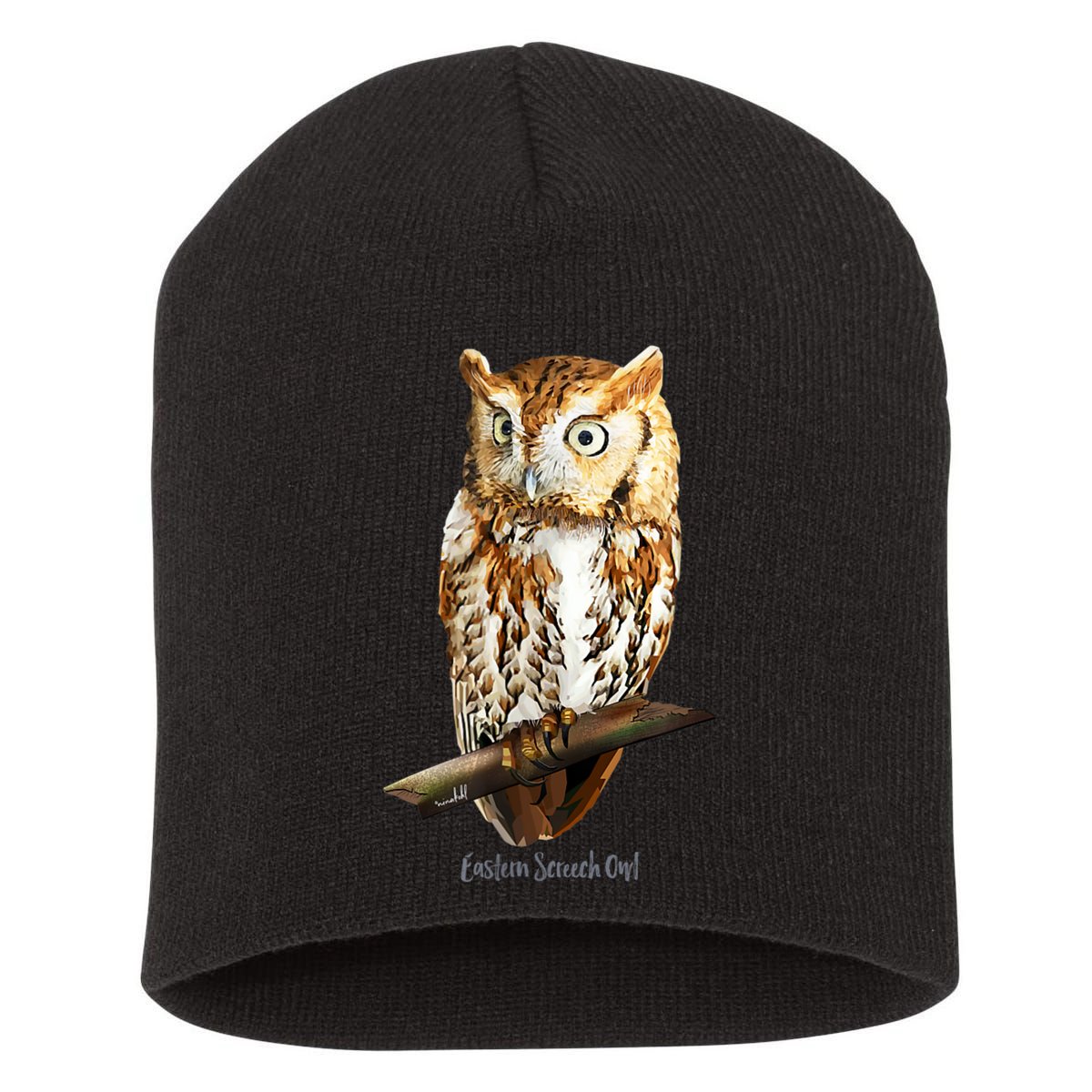 Screech Owl Graphic Birder Wildlife Bird Watching Short Acrylic Beanie