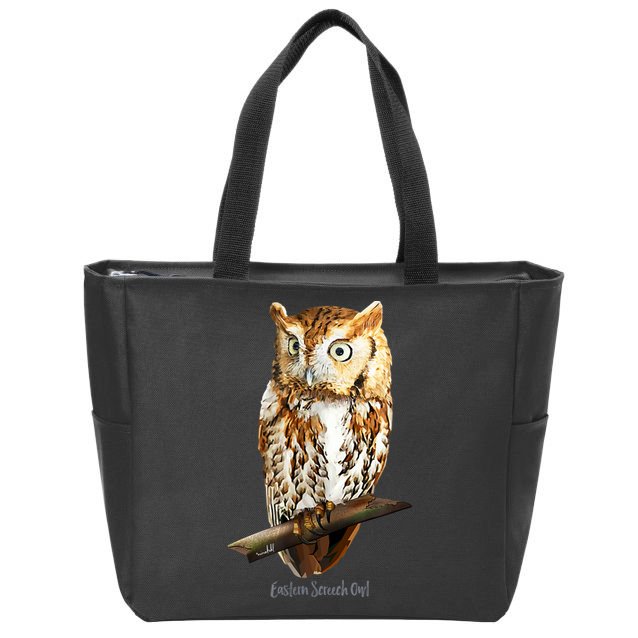Screech Owl Graphic Birder Wildlife Bird Watching Zip Tote Bag