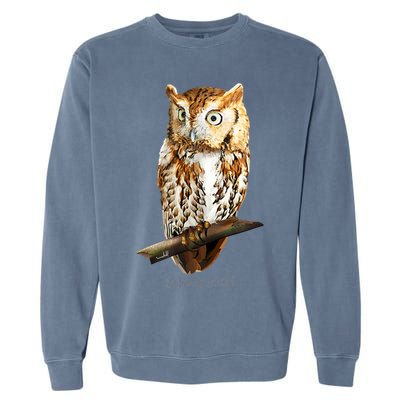 Screech Owl Graphic Birder Wildlife Bird Watching Garment-Dyed Sweatshirt