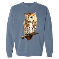 Screech Owl Graphic Birder Wildlife Bird Watching Garment-Dyed Sweatshirt