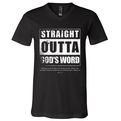 Straight Outta Gods Word John 3 16 Jesus Christian V-Neck T-Shirt