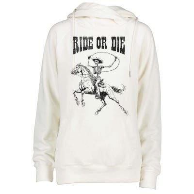 Skeleton On Horse Womens Funnel Neck Pullover Hood