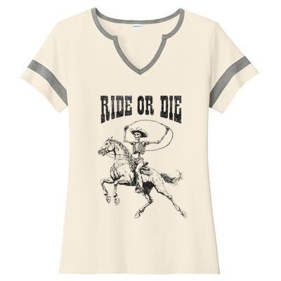 Skeleton On Horse Ladies Halftime Notch Neck Tee