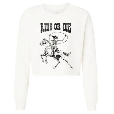 Skeleton On Horse Cropped Pullover Crew