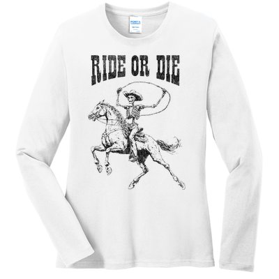 Skeleton On Horse Ladies Long Sleeve Shirt