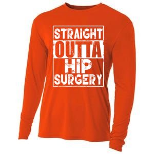 Straight Outta Hip Surgery Gift Funny Hip Replacet Gift Cooling Performance Long Sleeve Crew