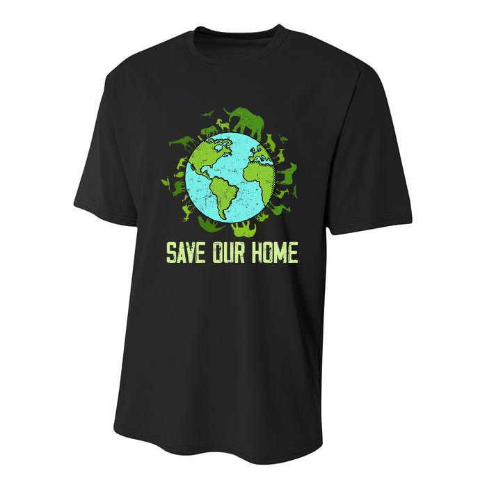 Save Our Home Animals Wildlife Conservation Earth Day 2024 Youth Performance Sprint T-Shirt